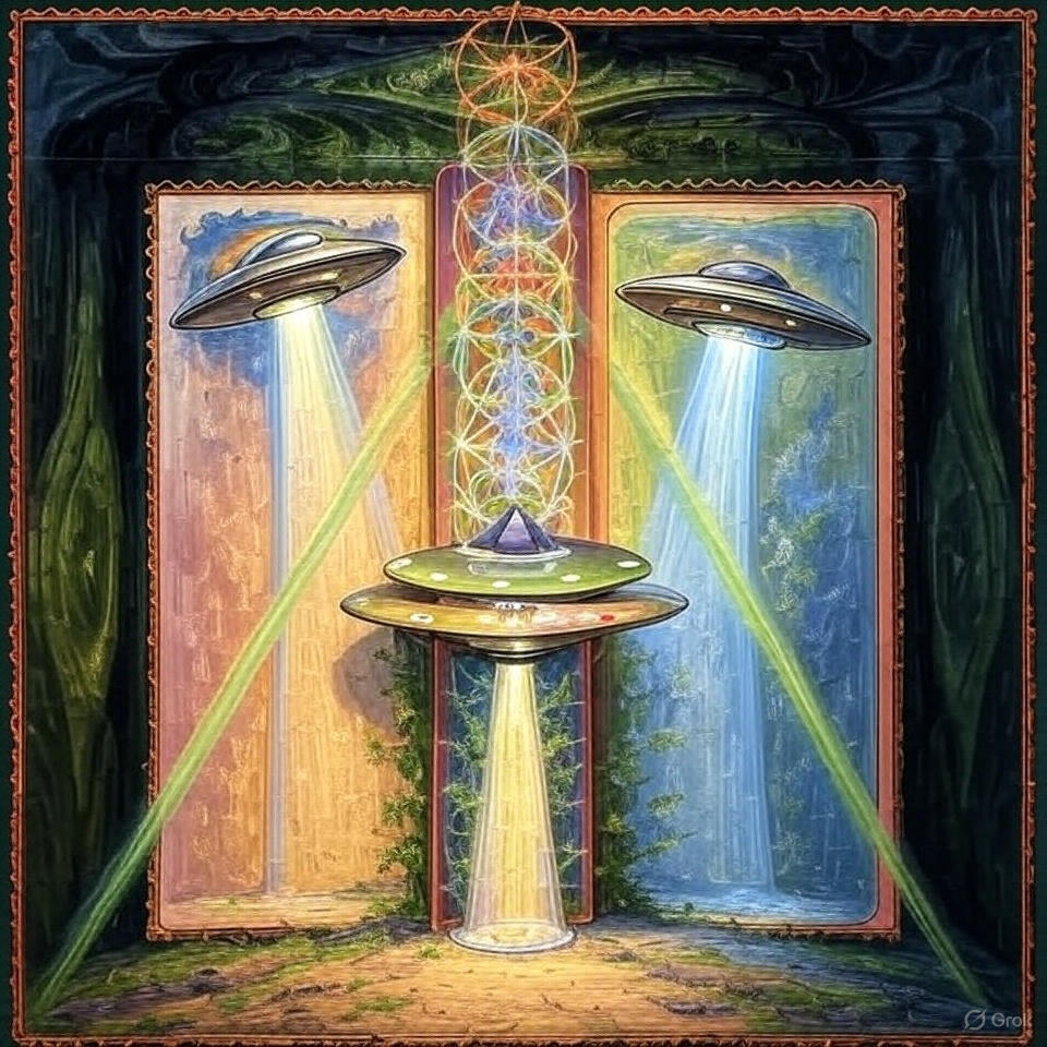A UFO portal surrounded by a bright light