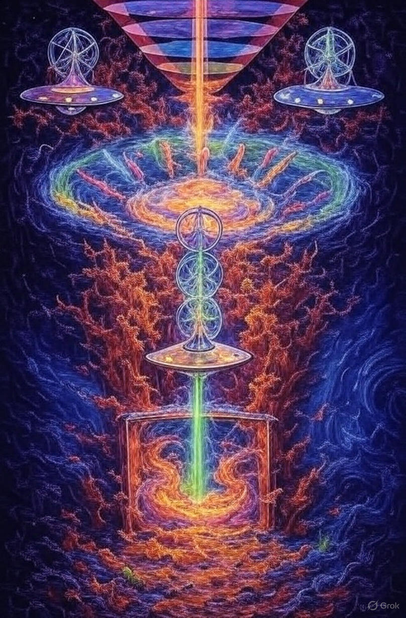 A UFO portal surrounded by a bright light